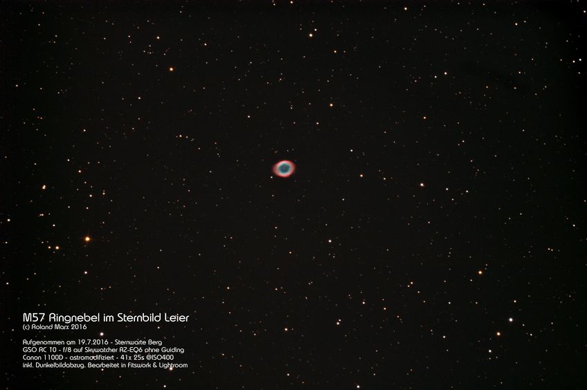 Totale: Ringnebel M57 im Sternbild Leier - aufgenommen von Roland Marx 2016