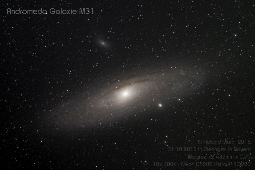 Andromedagalaxie M31, aufgenommen mit einem Megrez 72 und Nikon D5200 am 30.10.2015 (c) Roland Marx