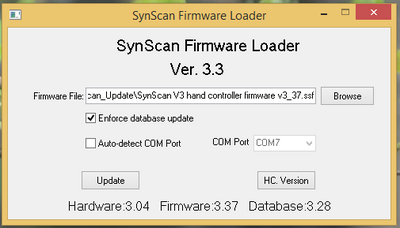 In der Kombination mit einer EQ6 kam es bei der SynScan Firmware V3.37 und einem älteren Handcontroller später zu Fehlermeldungen.