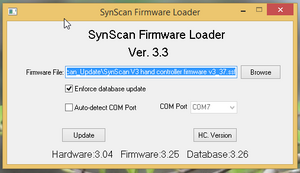 Skywatcher Firmware Loader V3.3 - Update Tool von Skywatcher - vor dem Update